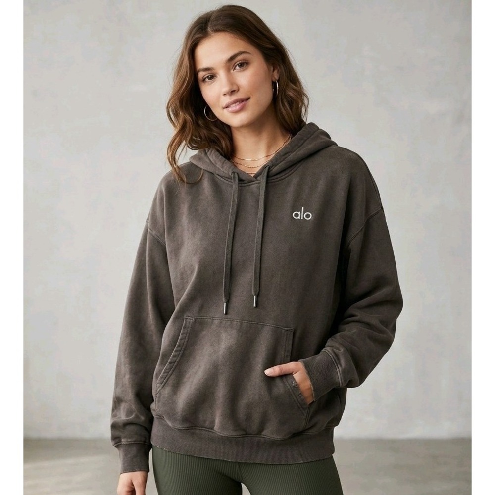 Alo Yoga Accolade Hoodie Espresso Brown Pullover Sweatshirt Fleece Oversized XXS
